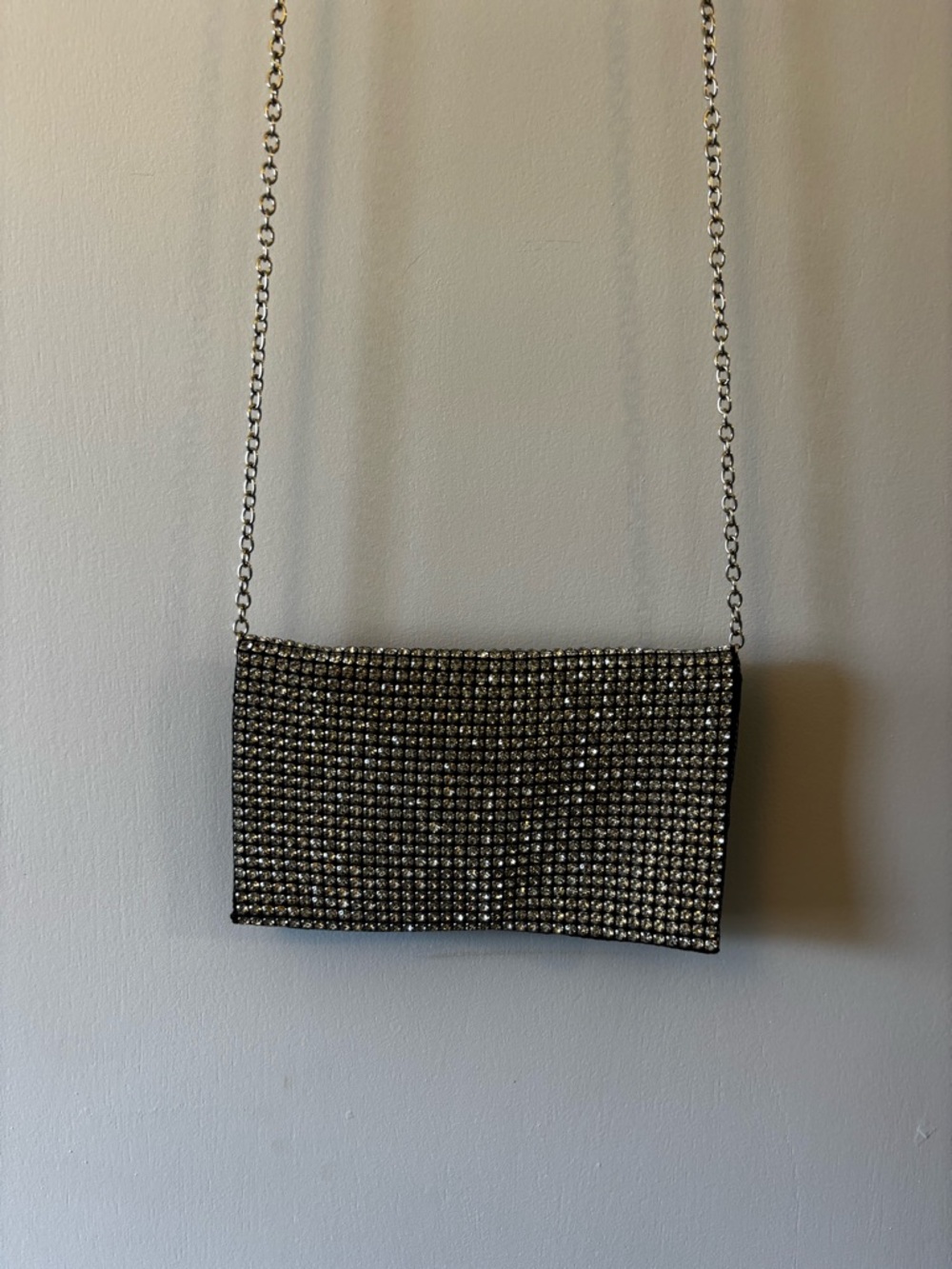 Sparkling Black Rhinestone Chain Crossbody Bag